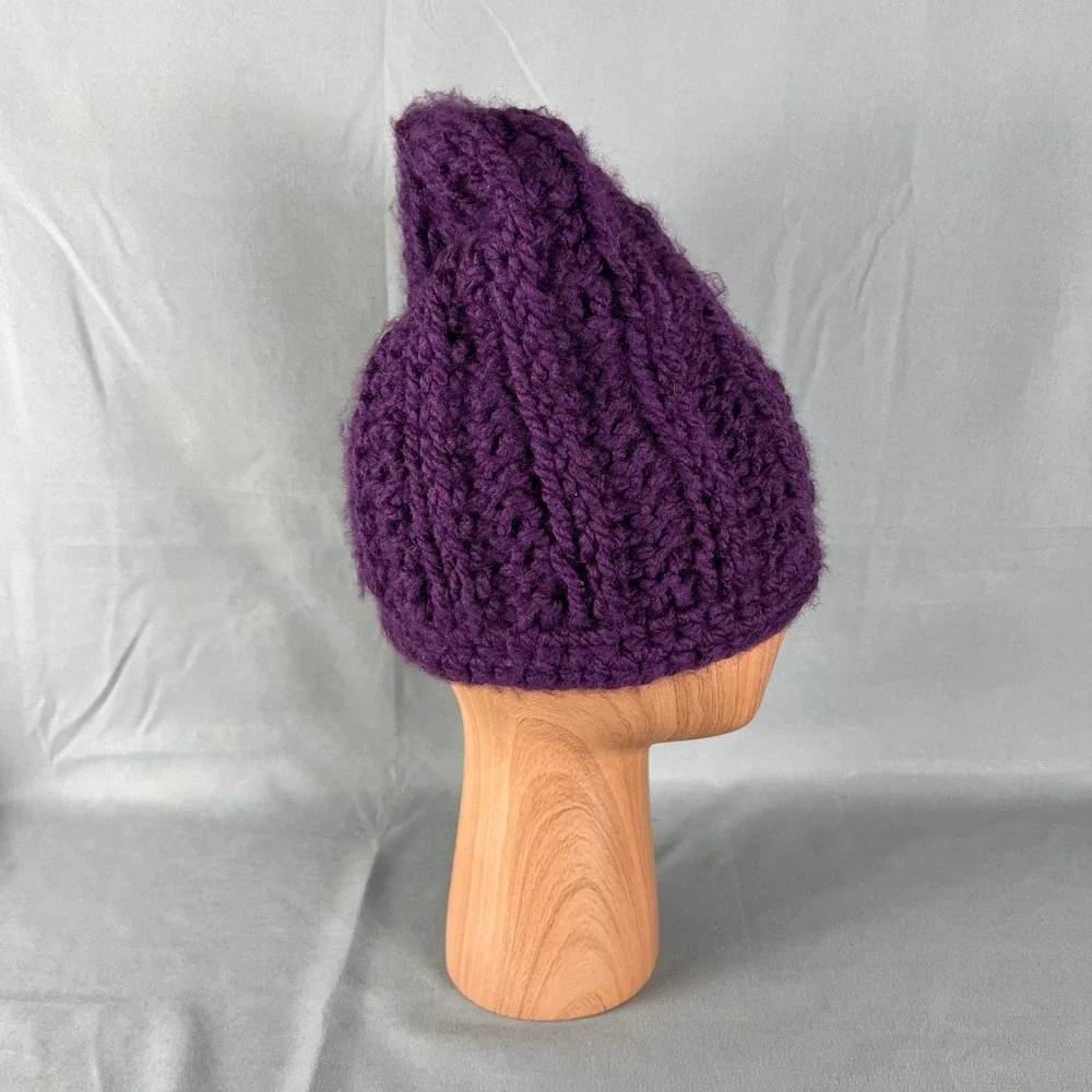 Womens AC Beanie One Size Purple Chunky Knit Slouchy Textured Winter Outdoor